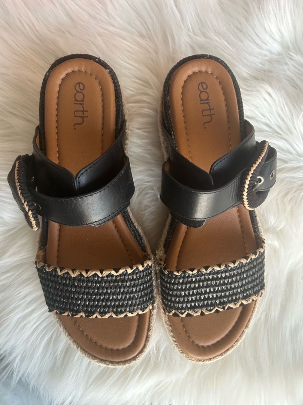Earth Black and Tan Espadrille Slide Sandals - Picture 3 of 10